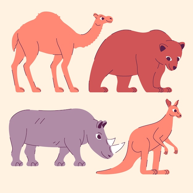 Colección de animales salvajes dibujados a mano