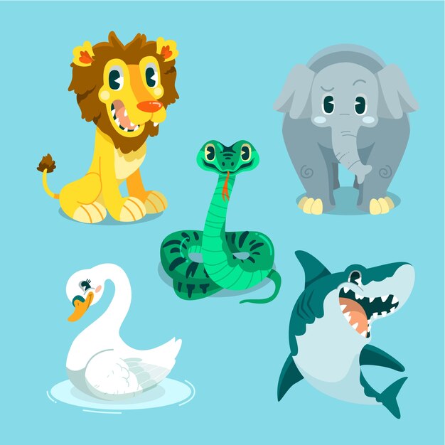 Colección de animales salvajes dibujados a mano