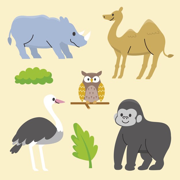 Colección de animales salvajes dibujados a mano
