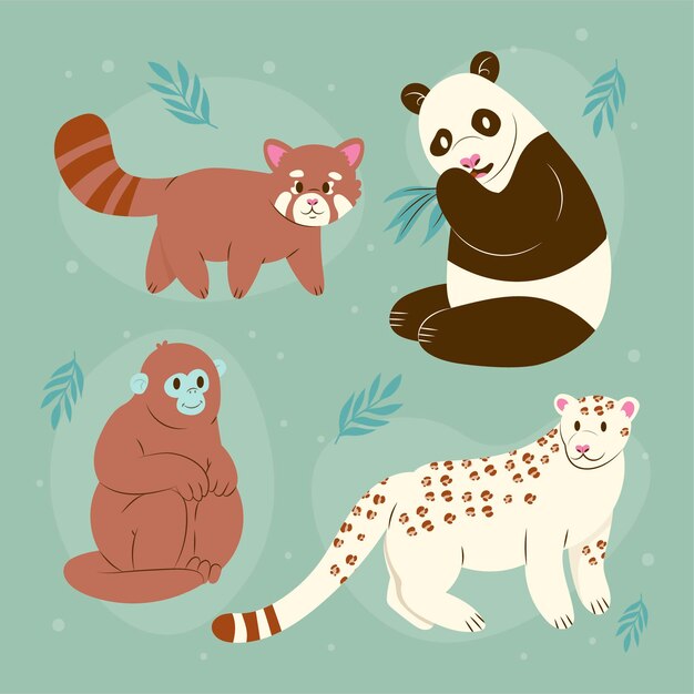Colección de animales salvajes dibujados a mano