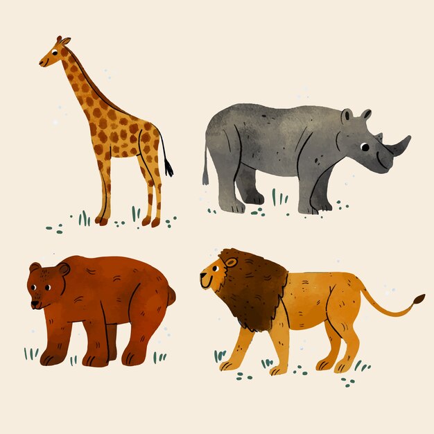 Colección de animales salvajes dibujados a mano