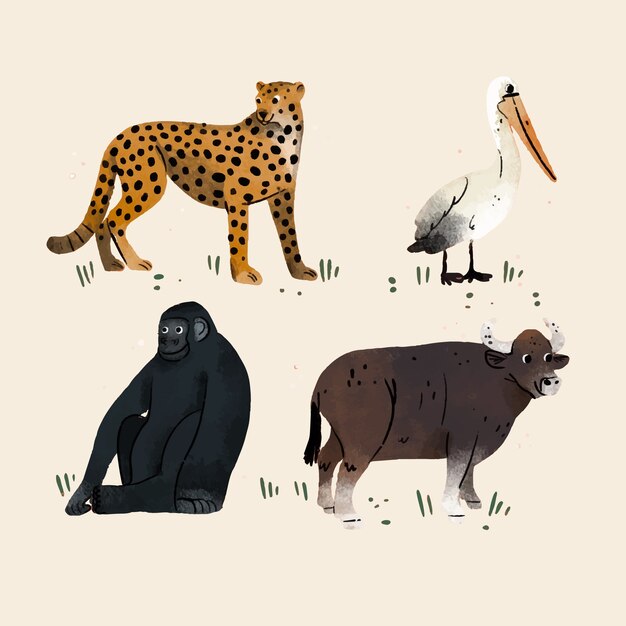 Colección de animales salvajes dibujados a mano