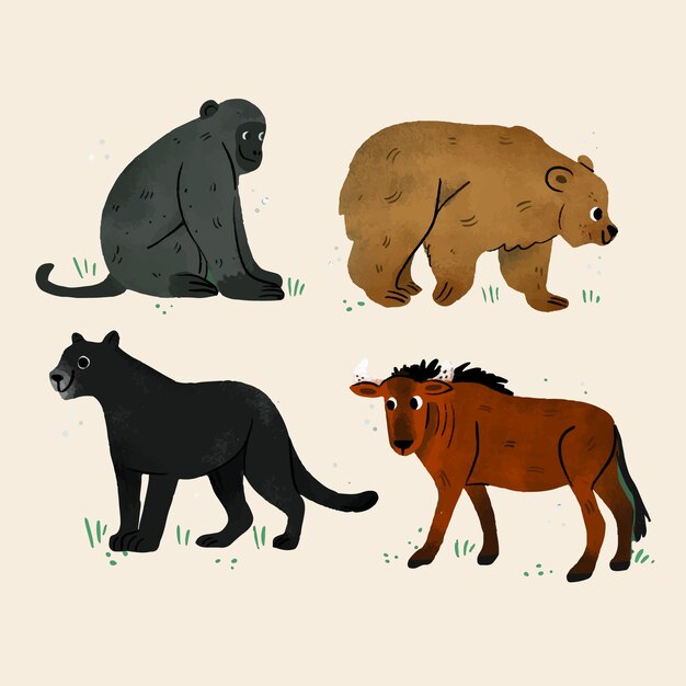 Colección de animales salvajes dibujados a mano