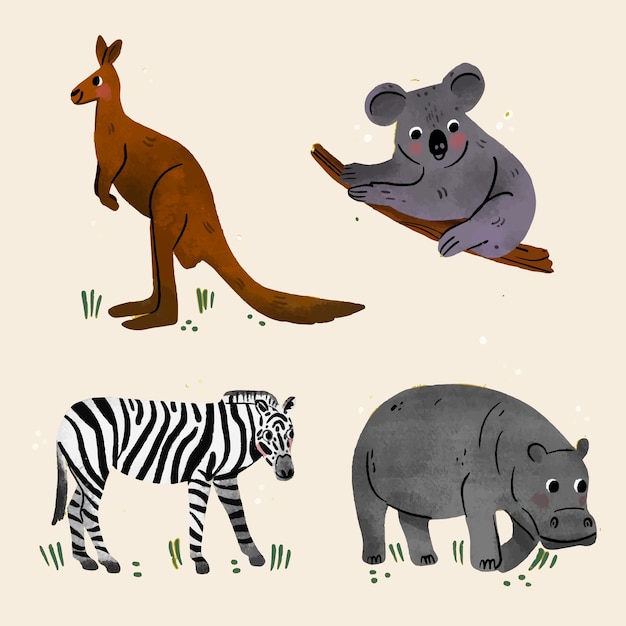 Colección de animales salvajes dibujados a mano