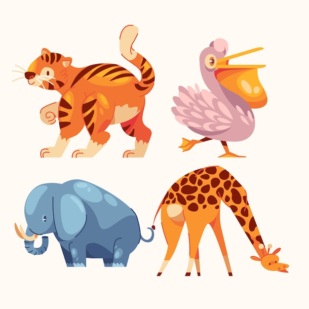 Colección de animales salvajes dibujados a mano