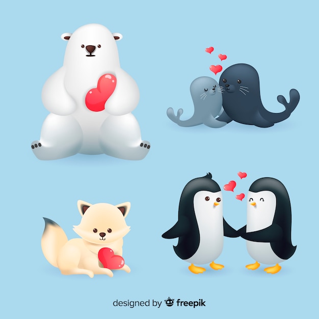 Vector gratuito colección animales san valentín