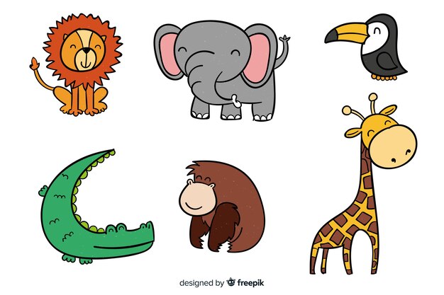 Colección de animales tropicales dibujado a mano