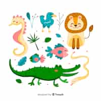 Vector gratuito colección de animales tropicales dibujado a mano