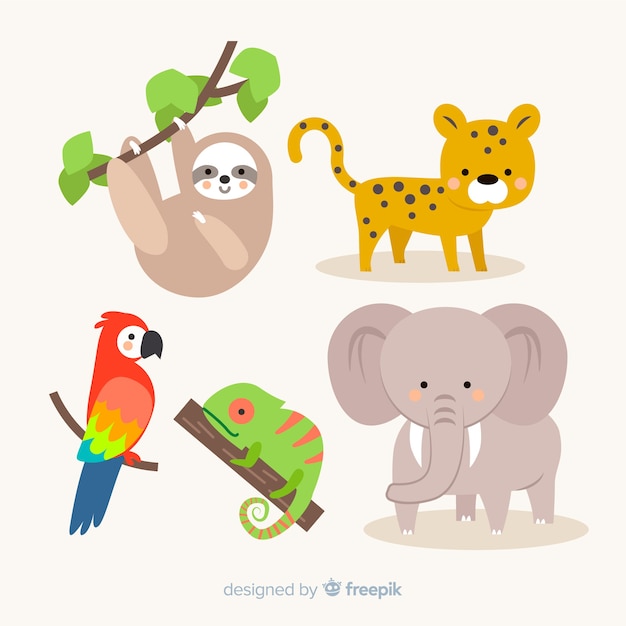 Vector gratuito colección de animales tropicales en diseño plano