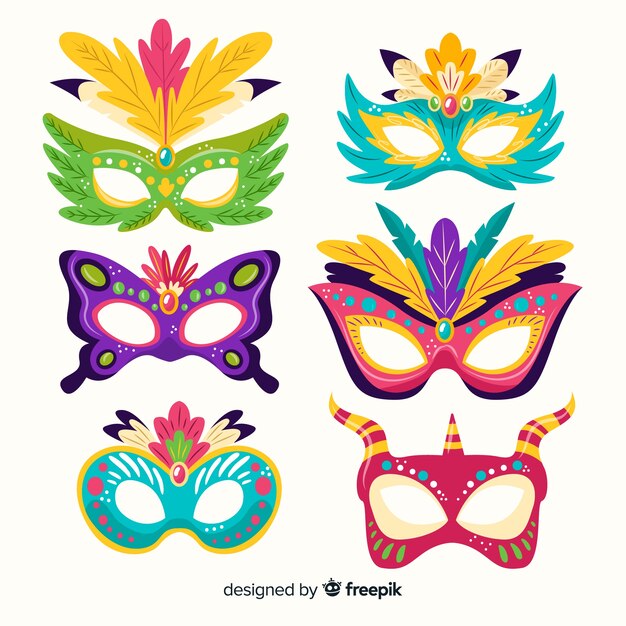Colección de antifaces de carnaval dibujado a mano