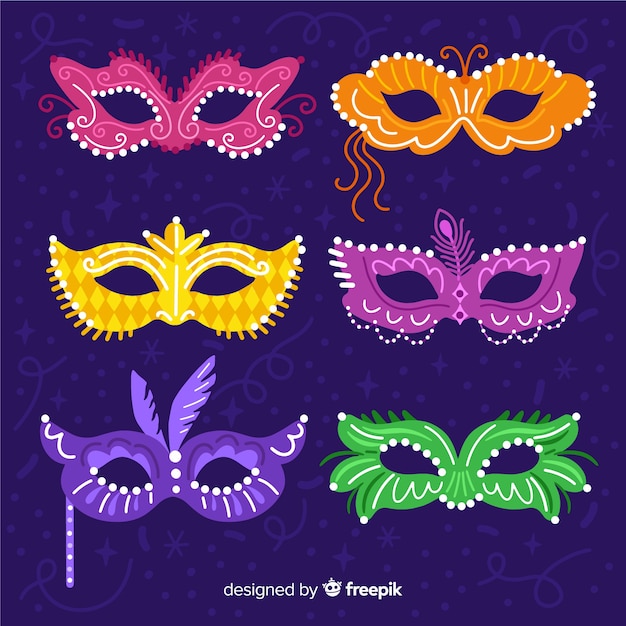 Vector gratuito colección de antifaces de carnaval dibujado a mano