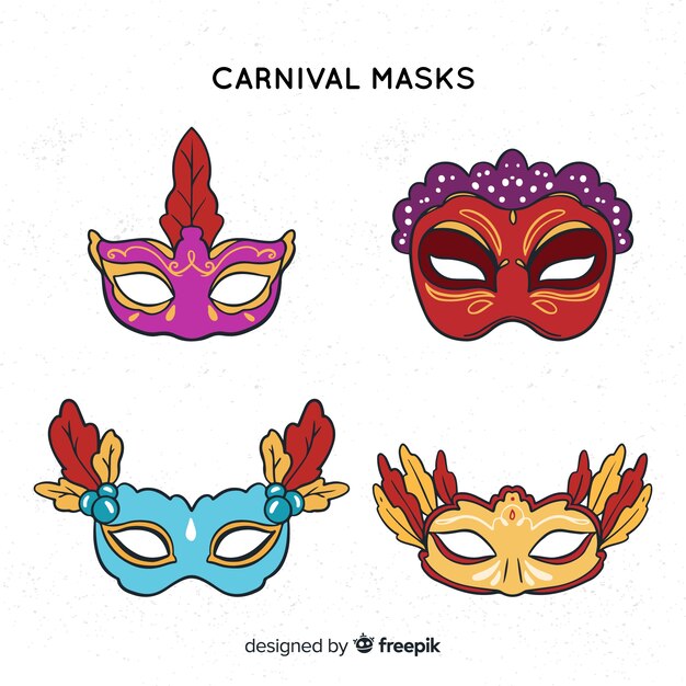 Colección de antifaces de carnaval dibujado a mano