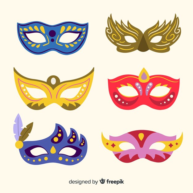 Colección de antifaces de carnaval dibujado a mano