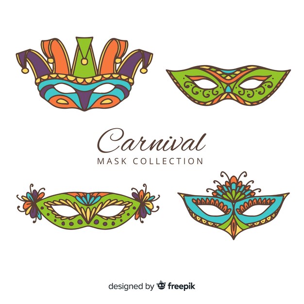 Colección de antifaces de carnaval dibujados a mano