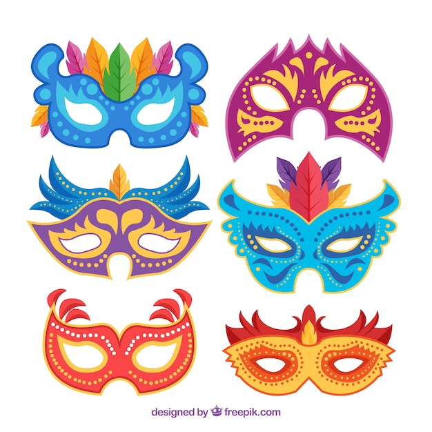 Colección de antifaces de carnaval en diseño plano