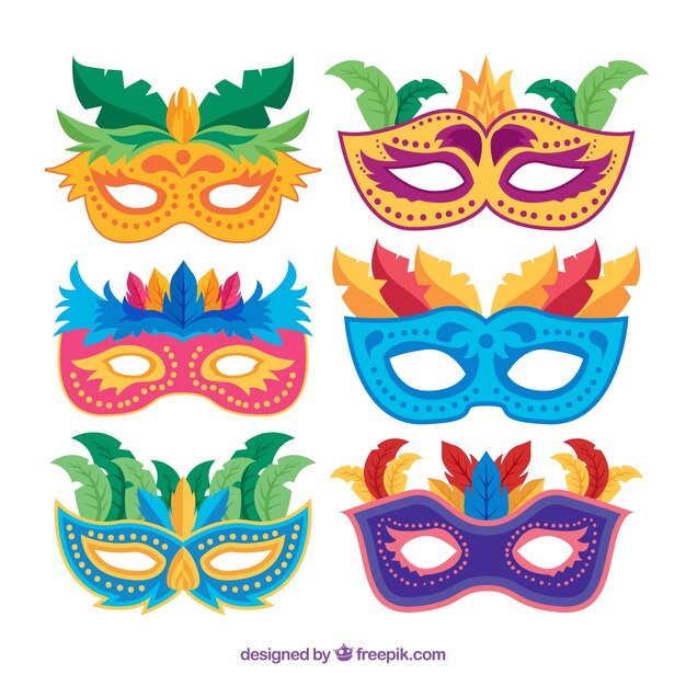 Colección de antifaces de carnaval en diseño plano