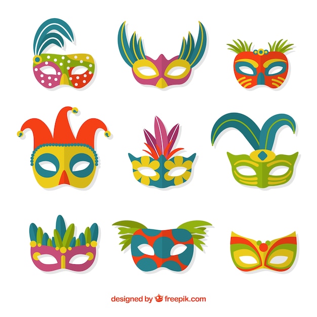 Colección de antifaces de carnaval en diseño plano