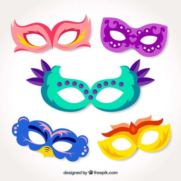 Colección de antifaces de carnaval en diseño plano