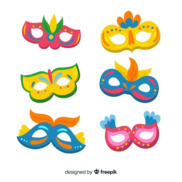 Colección de antifaces de carnaval en diseño plano