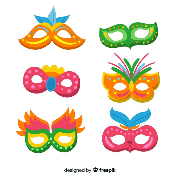 Colección de antifaces de carnaval en diseño plano