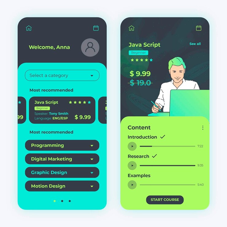 Vector gratuito colección de aplicaciones de cursos de diseño plano