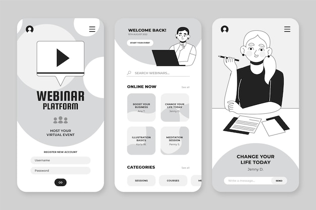 Colección de aplicaciones incoloras dibujadas a mano para smartphone