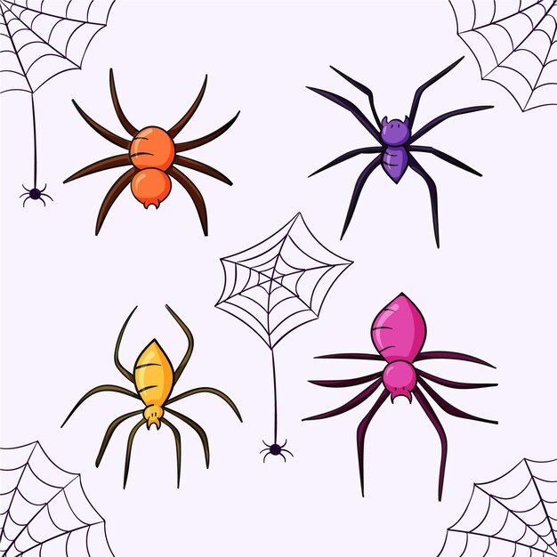 Colección de arañas de halloween dibujadas a mano