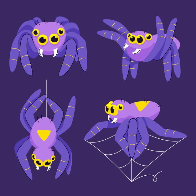 Colección de arañas de halloween planas dibujadas a mano