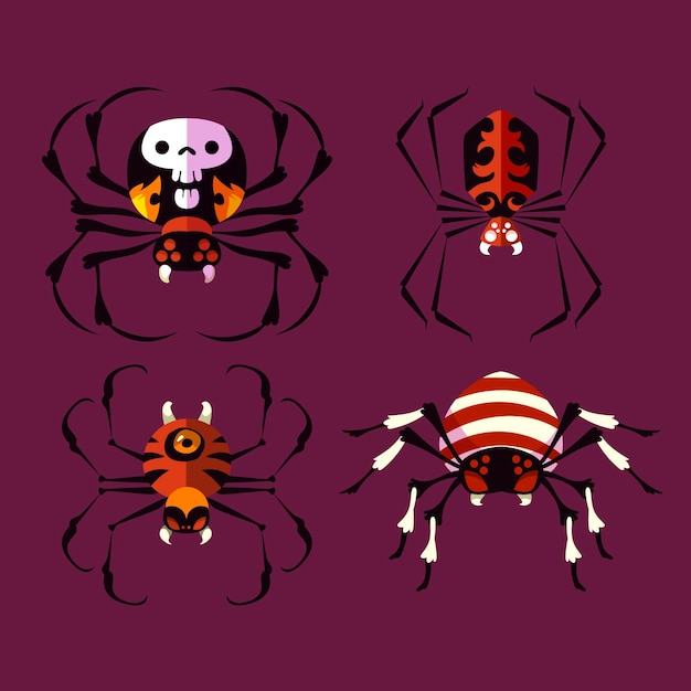 Colección de arañas de halloween planas dibujadas a mano