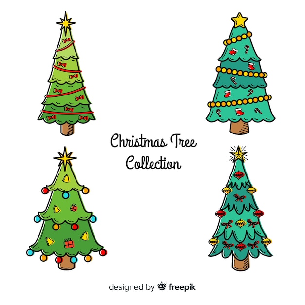 Colección arbol de navidad dibujado a mano
