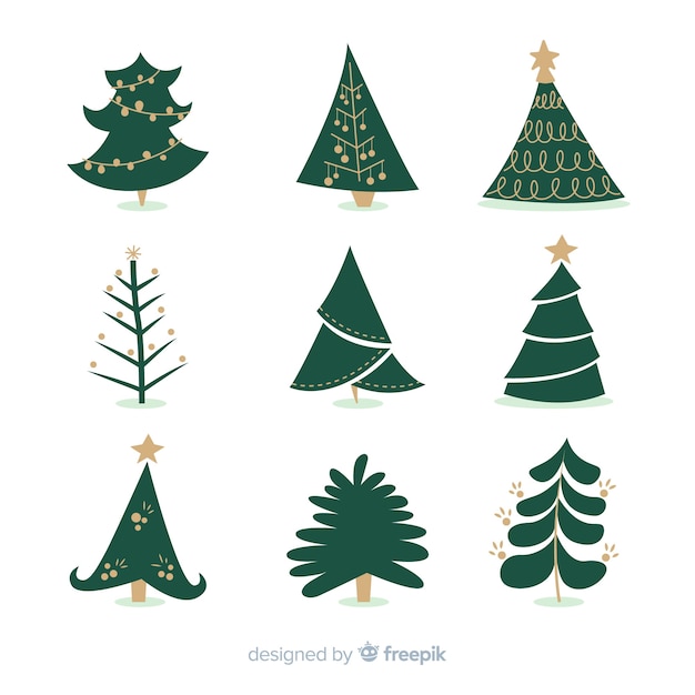 Colección arbol de navidad dibujado a mano