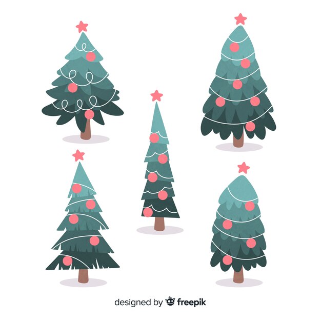 Colección de árbol de navidad dibujado a mano