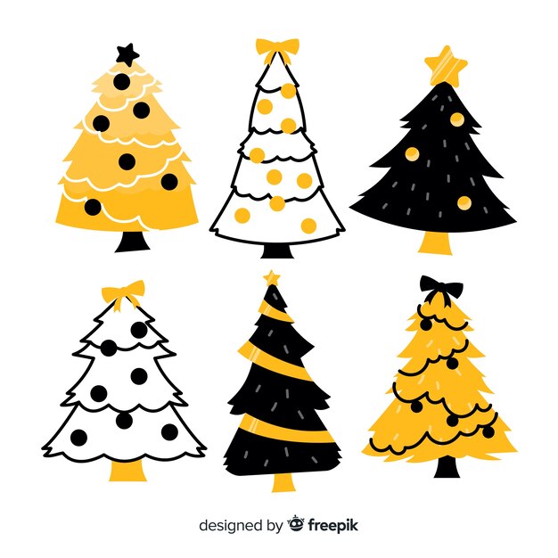 Colección arbol de navidad dibujado a mano