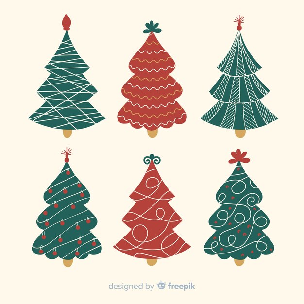Colección de árbol de navidad dibujado a mano