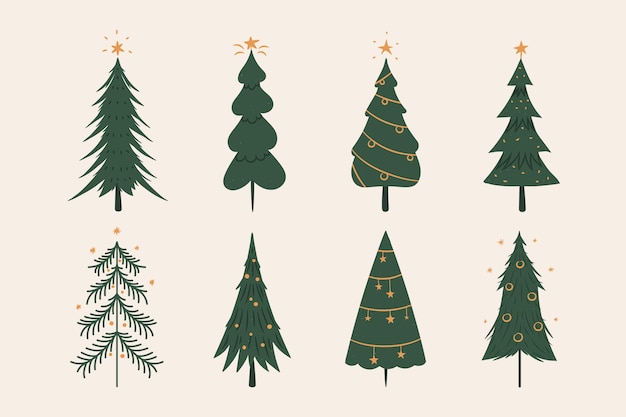 Colección arbol de navidad dibujado a mano