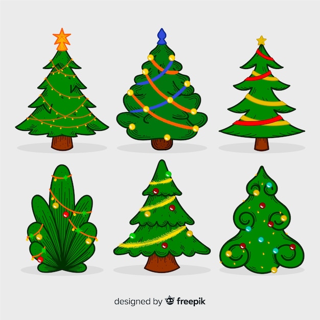 Colección arbol de navidad dibujado a mano