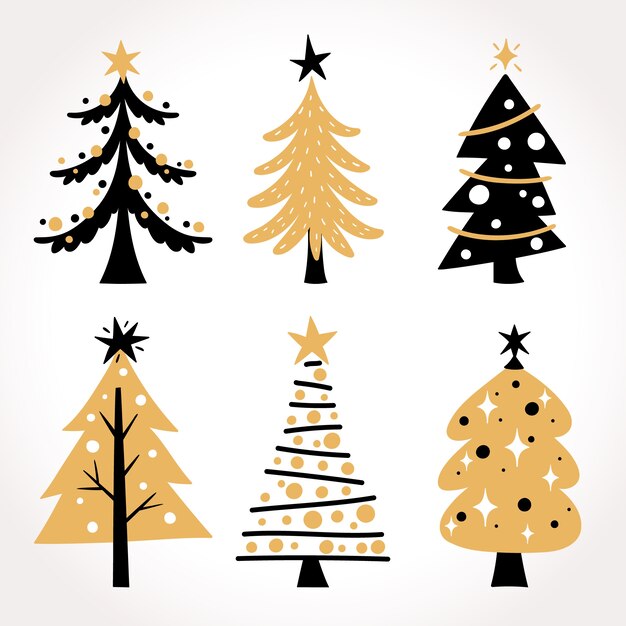 Colección arbol de navidad dibujado a mano