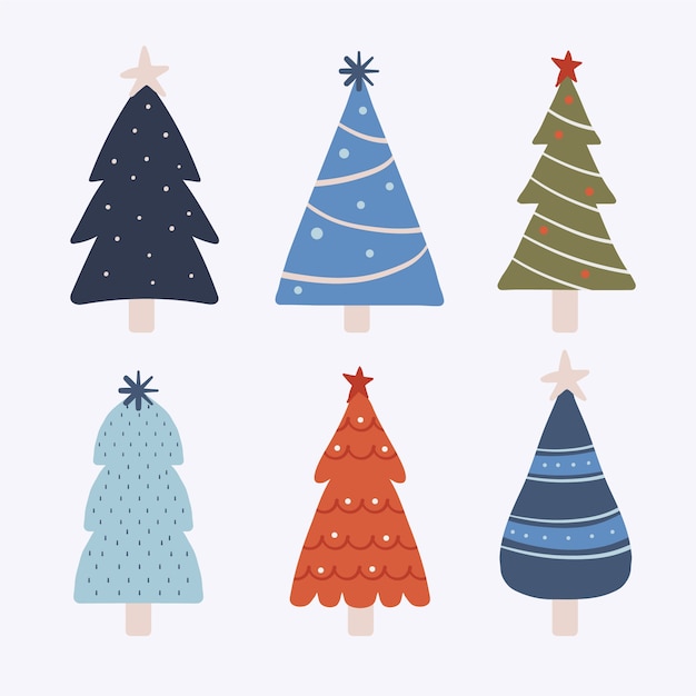 Colección arbol de navidad dibujado a mano