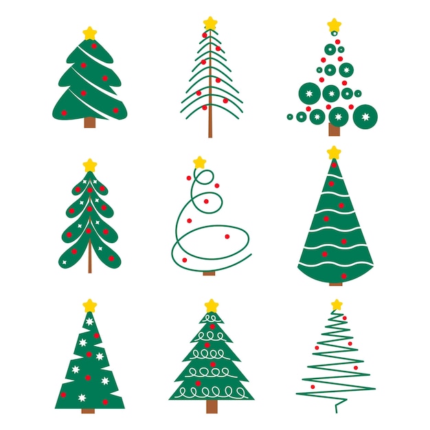 Colección arbol de navidad dibujado a mano