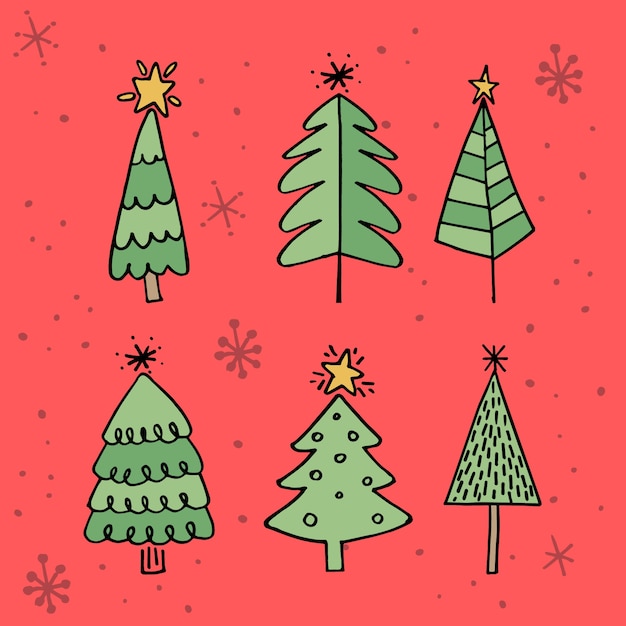 Colección arbol de navidad dibujado a mano