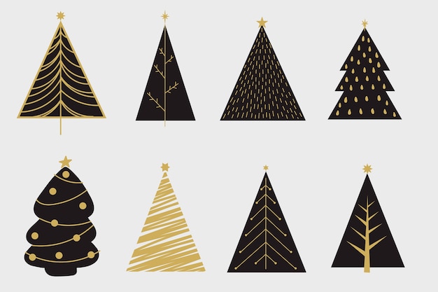 Colección arbol de navidad dibujado a mano