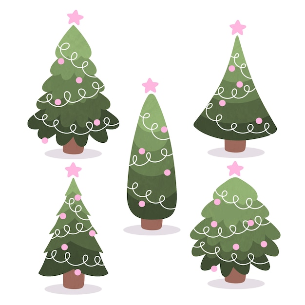 Colección arbol de navidad dibujado a mano