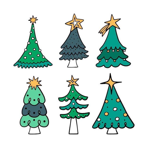 Colección arbol de navidad dibujado a mano
