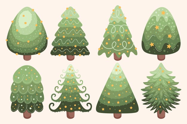 Colección arbol de navidad dibujado a mano