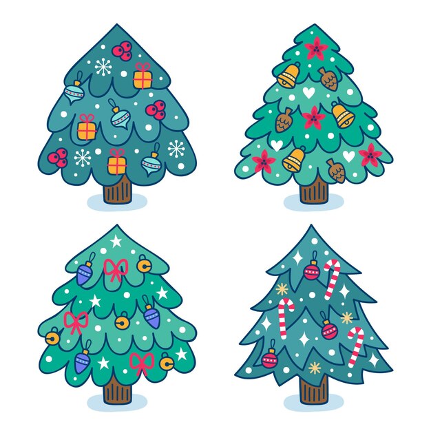 Colección arbol de navidad dibujado a mano
