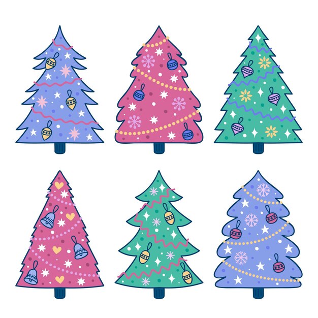 Colección arbol de navidad dibujado a mano