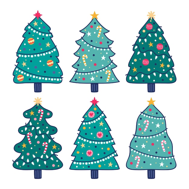 Vector gratuito colección arbol de navidad dibujado a mano