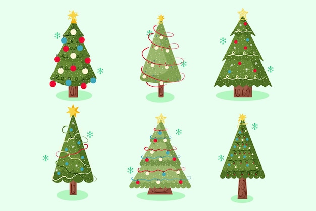 Colección arbol de navidad dibujado a mano