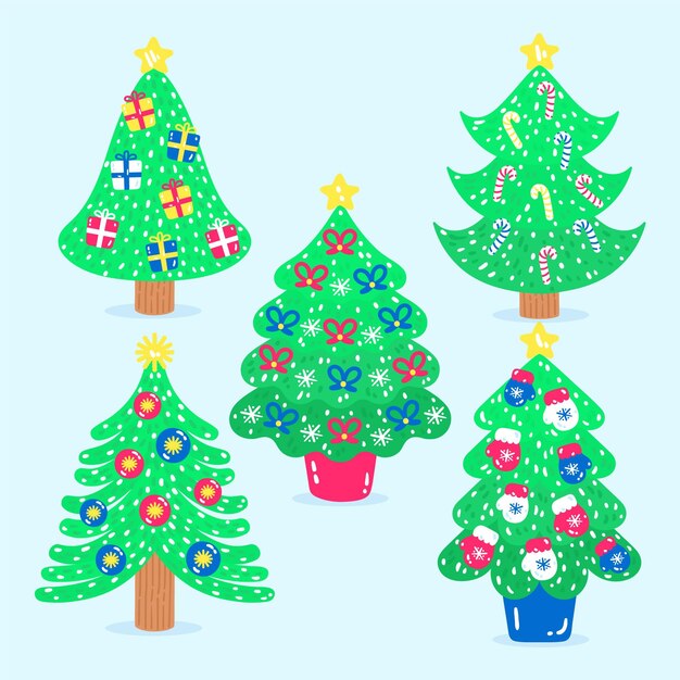 Colección arbol de navidad dibujado a mano