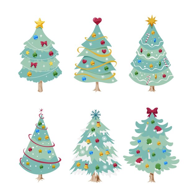 Colección arbol de navidad dibujado a mano